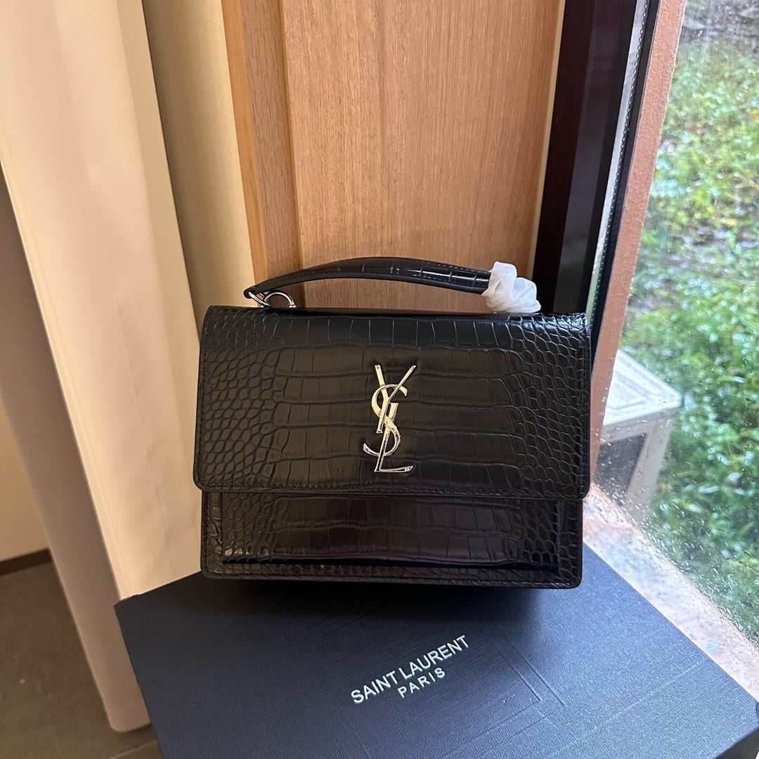 【サンローラ】大人気♪Sunset クロコ風パテントレザー スショルダーバッグ