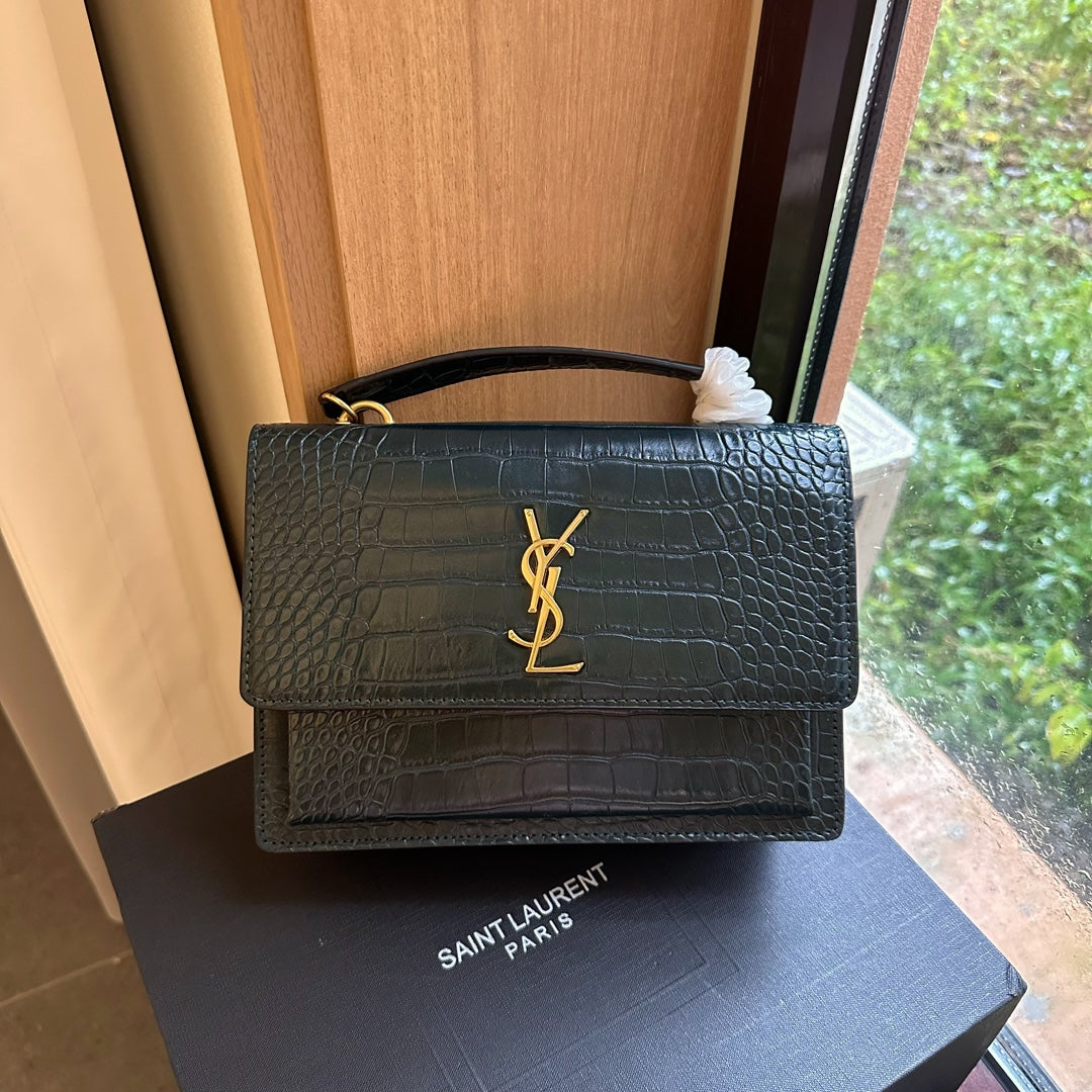 【サンローラ】大人気♪Sunset クロコ風パテントレザー スショルダーバッグ