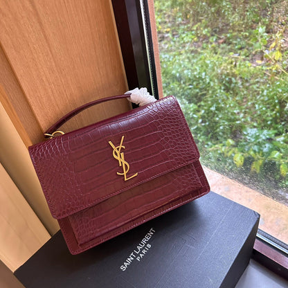 【サンローラ】大人気♪Sunset クロコ風パテントレザー スショルダーバッグ