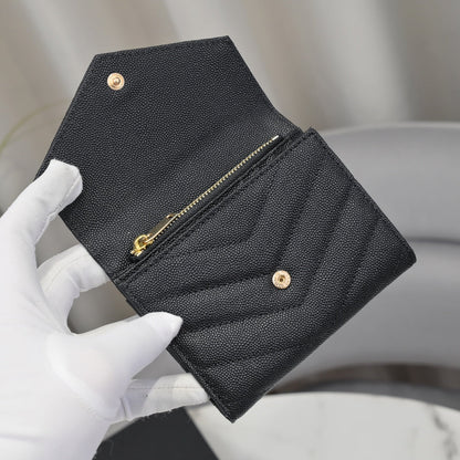 【サンローラン】大人気ロゴ 小銭入れ付き 三つ折り財布4色