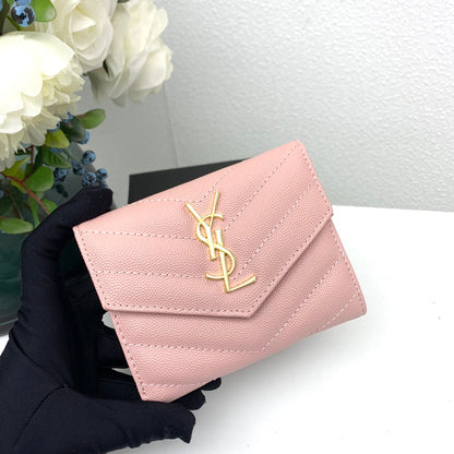 【サンローラン】大人気ロゴ 小銭入れ付き 三つ折り財布4色